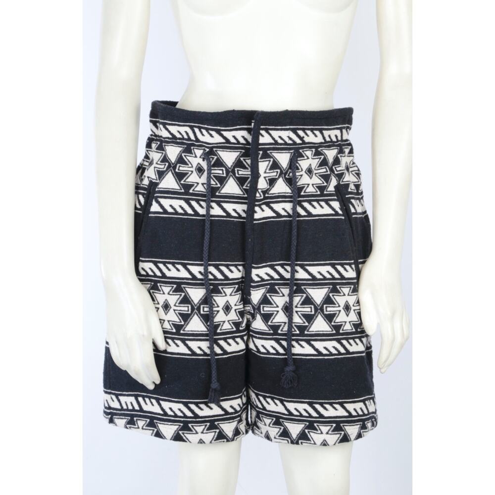 Isabel Marant Etoile Shorts Sz 34 Black White Aztec Tribal Print Knit Drawstring